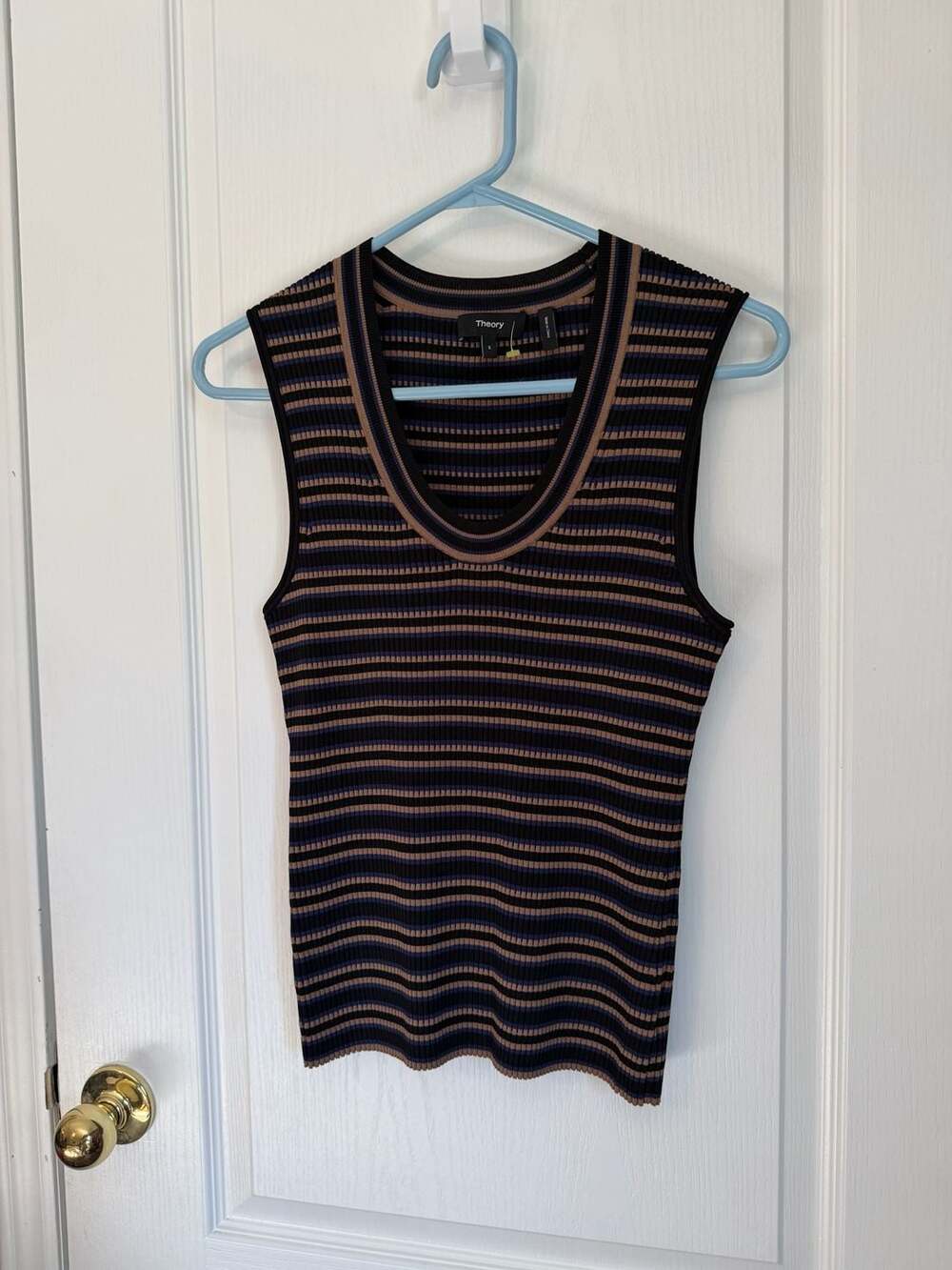 Theory Striped Scoop-Neck Knit Tank Top - Picture 4 of 7